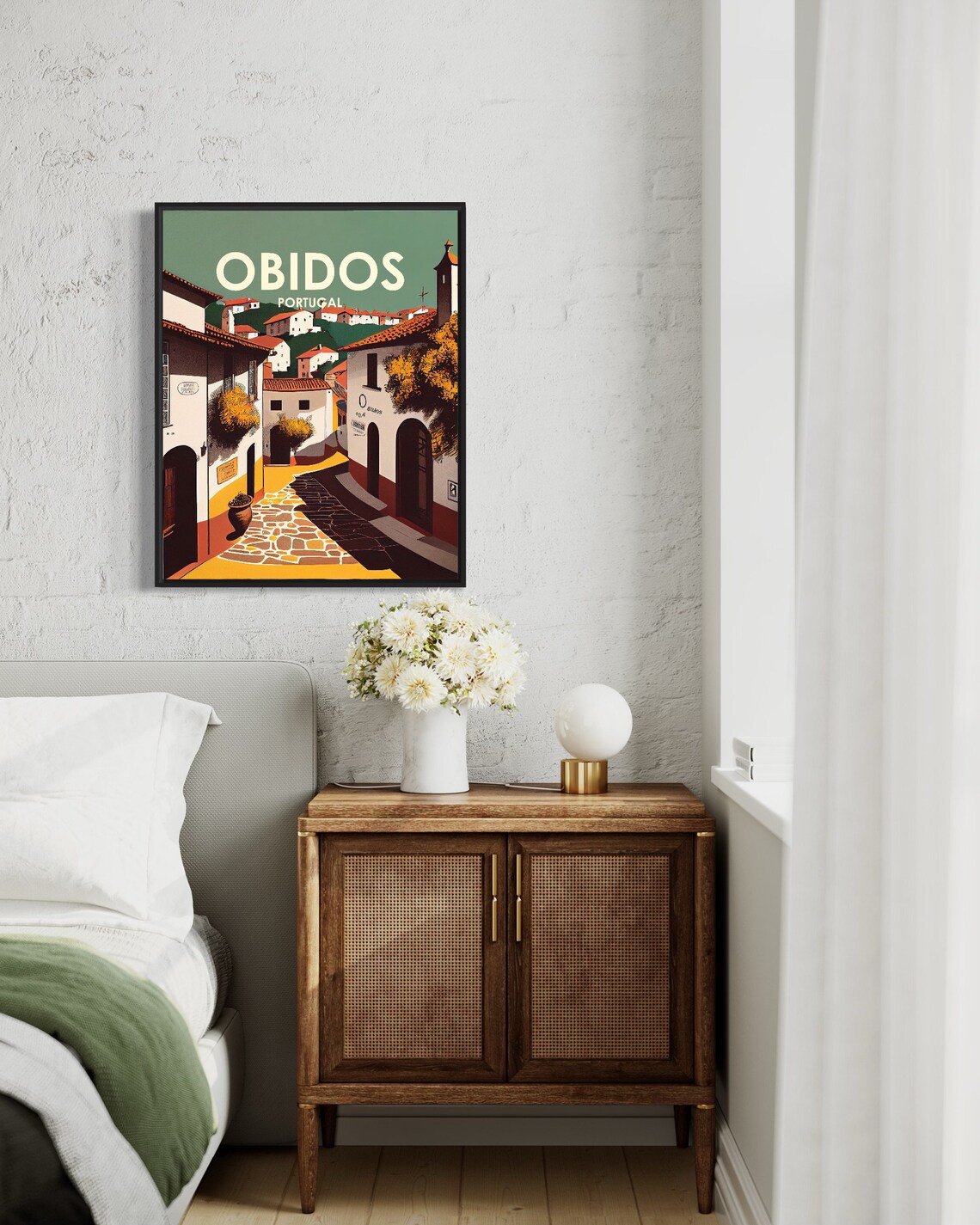 Obidos Portugal Retro Art Print Obidos Portugal Wall Art Illustration Obidos Portugal Vintage Minimal Design Poster - Image 3