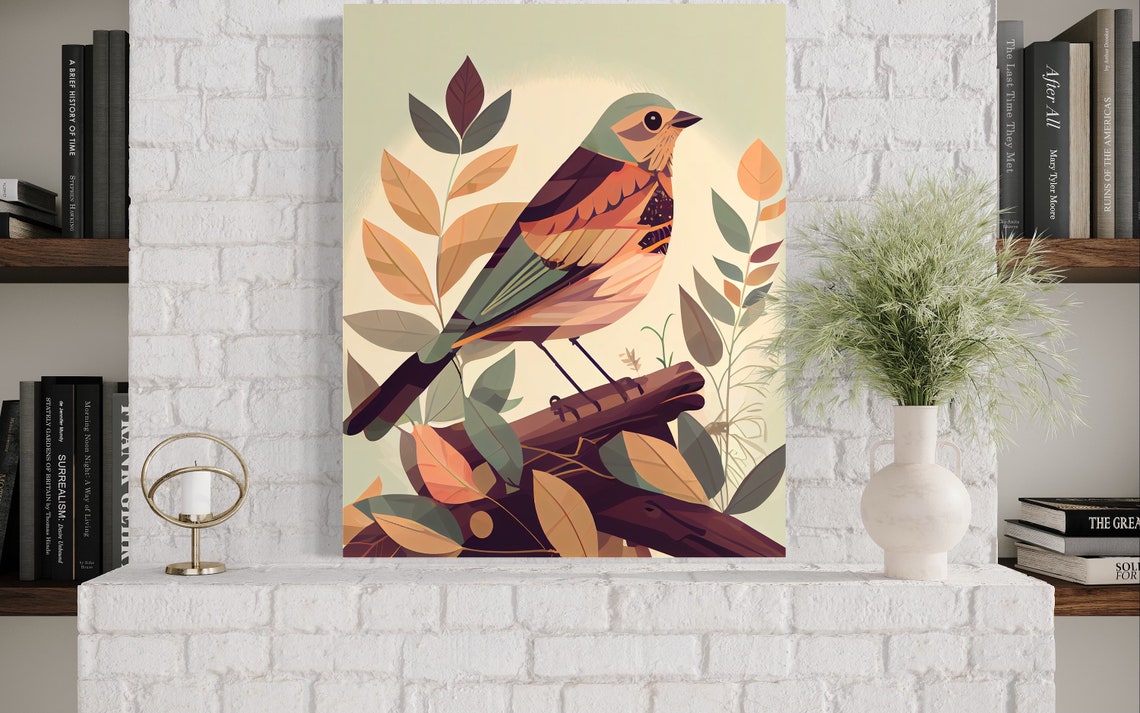 Colorful Tanager Songbird With Autumn Leaves Retro Art Poster - Image 3