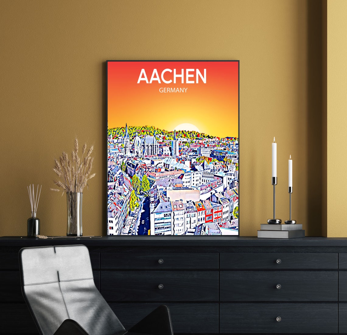 A Coruna Spain Coastal City Beach Sunset Sketch Poster Art Gift - Image 2