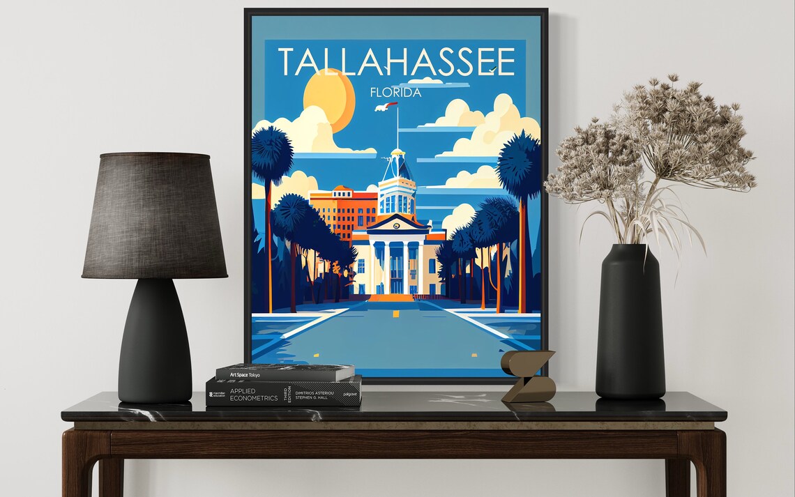 Tallahassee Florida Capitol Palms Retro Cityscape Poster Art - Image 2