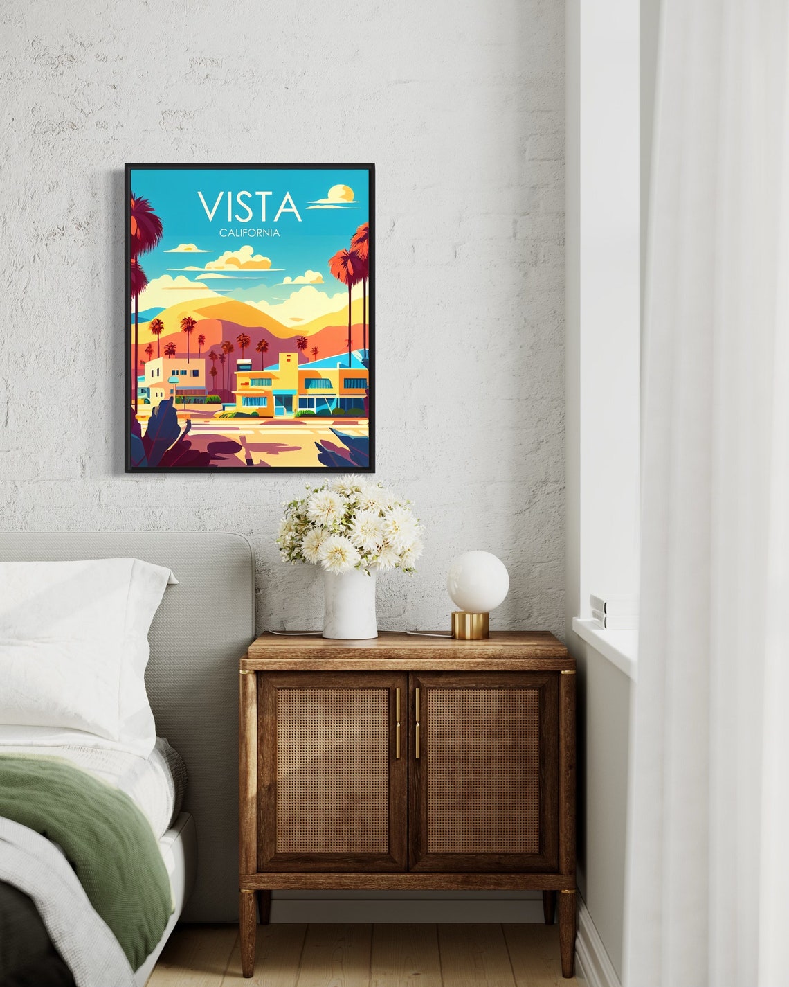 Vista California Vibrant Retro Downtown Palm Trees Travel Poster - Image 3