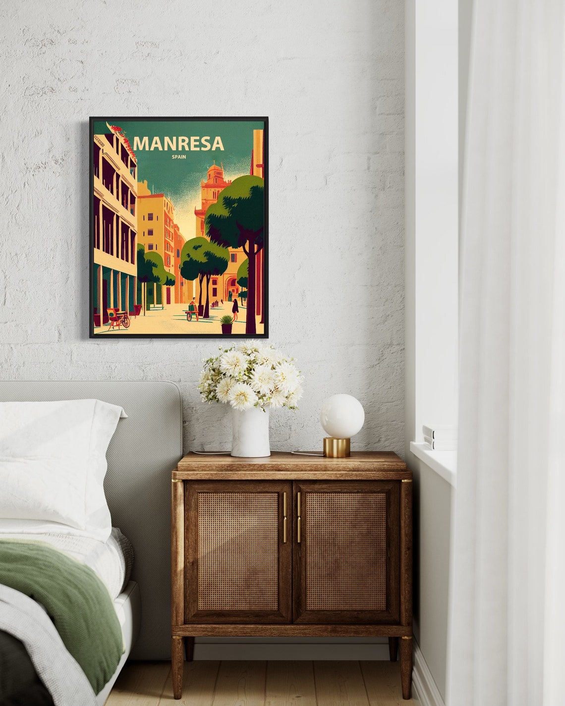 Manresa Spain Cathedral Tree Lined Vintage Street Travel Poster - Image 2