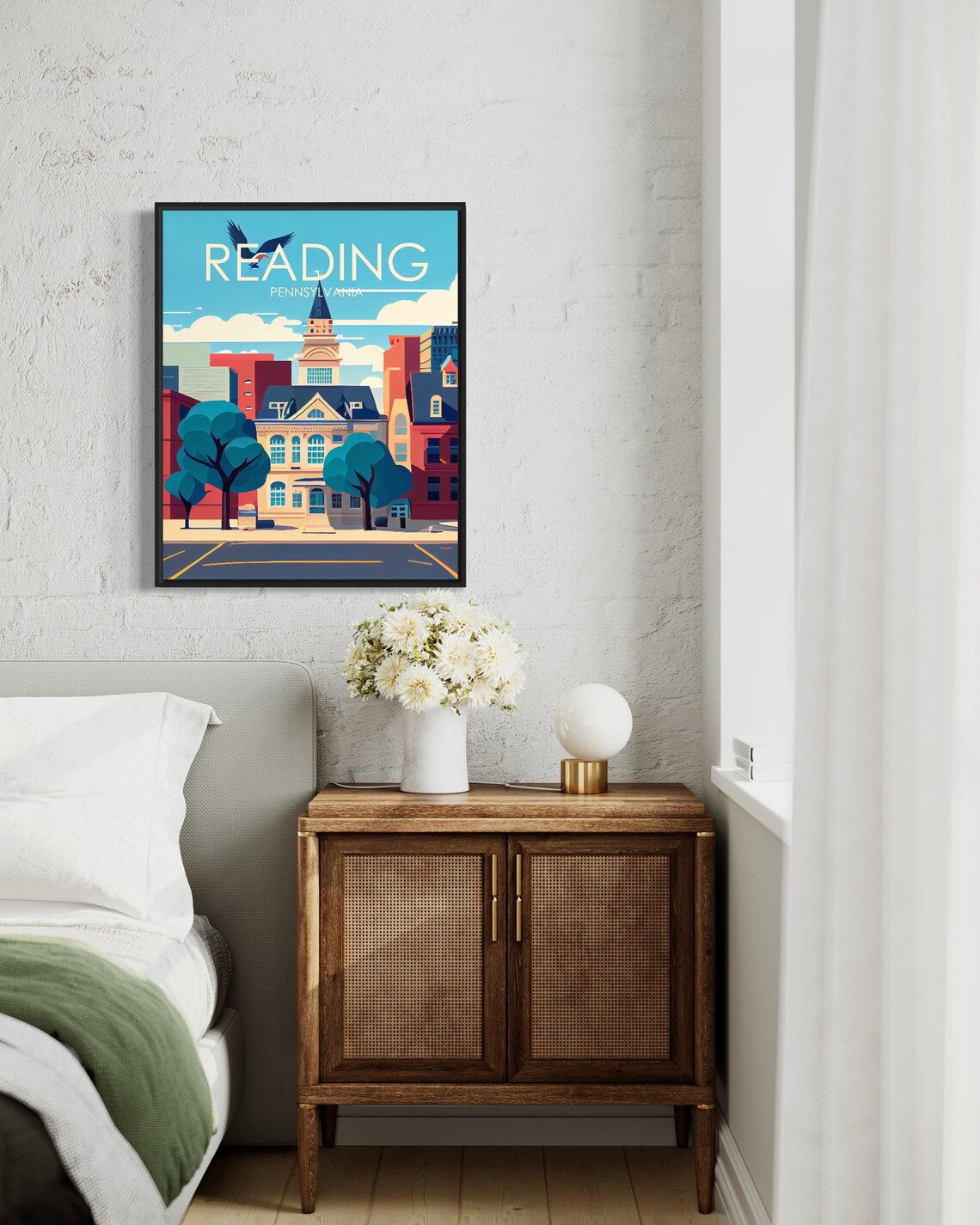 Reading Pennsylvania Downtown Skyline Eagle Retro Vintage Travel Poster - Image 3