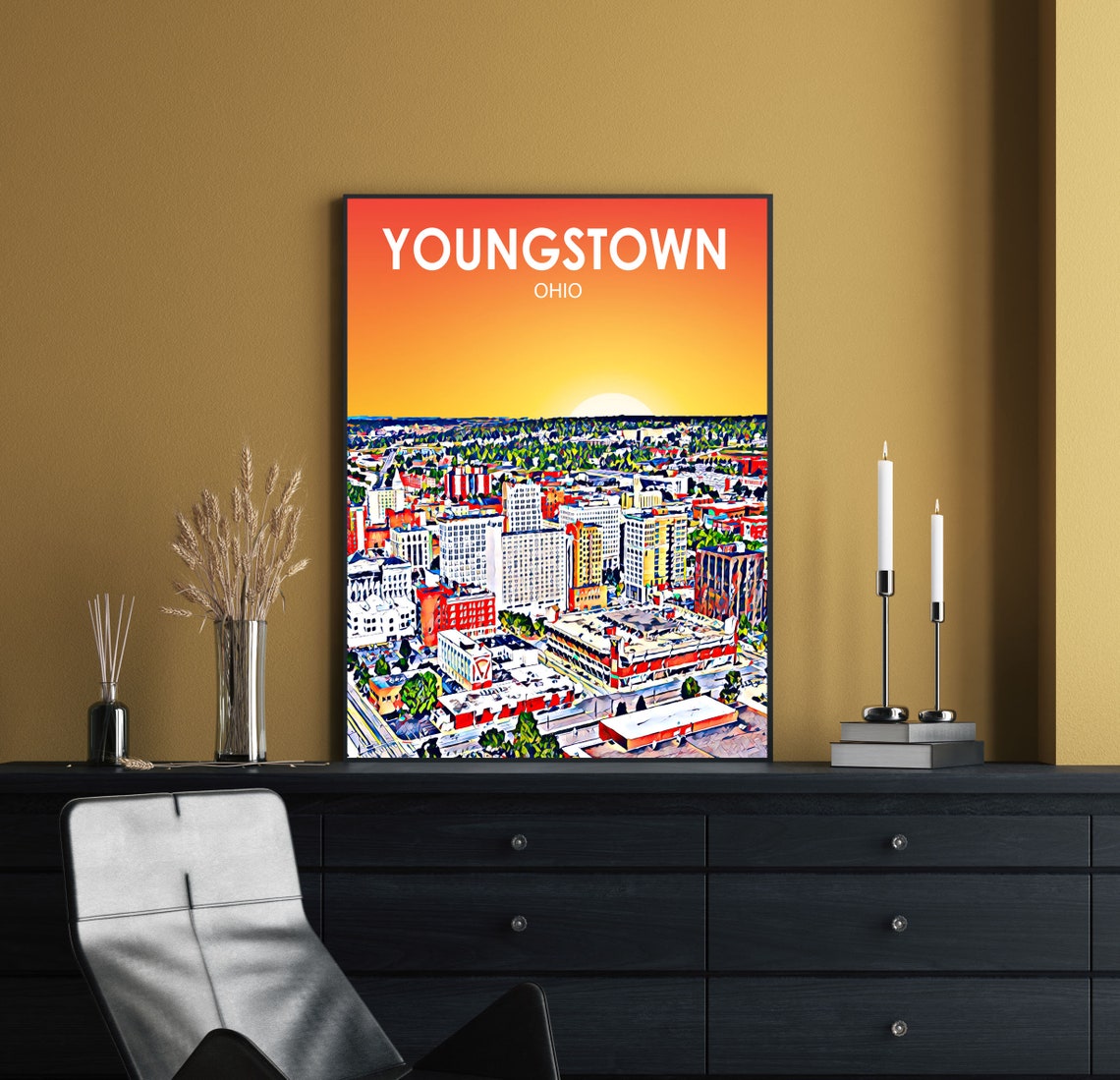 Youngstown Ohio Aerial City Sunset Pop Art Style Travel Poster - Image 2