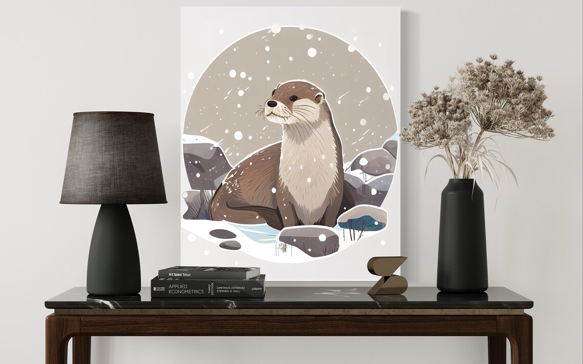 Otter Retro Art Print Otter Illustration Otter Vintage Minimal Design Poster - Image 2