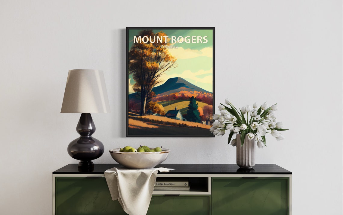 Mount Rogers Virginia Autumn Valley Retro Mountain Landscape Poster - Image 3
