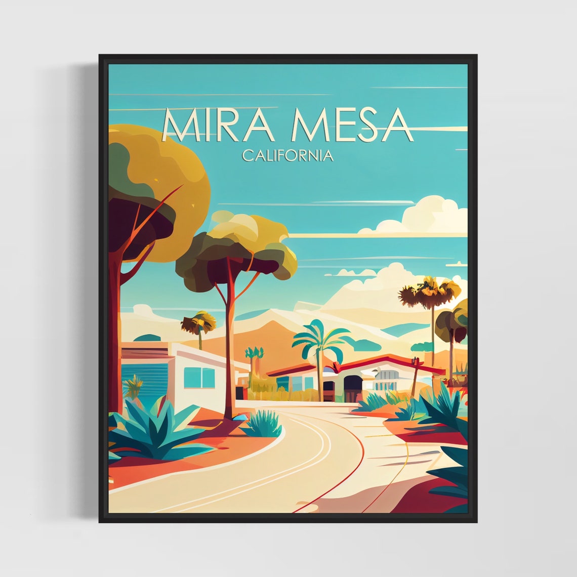 Mira Mesa California Retro Palm Trees Neighborhood Art Poster