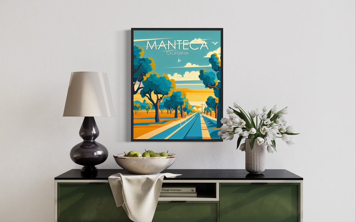 Manteca California Vintage Golden Countryside Road Sunset Poster - Image 2
