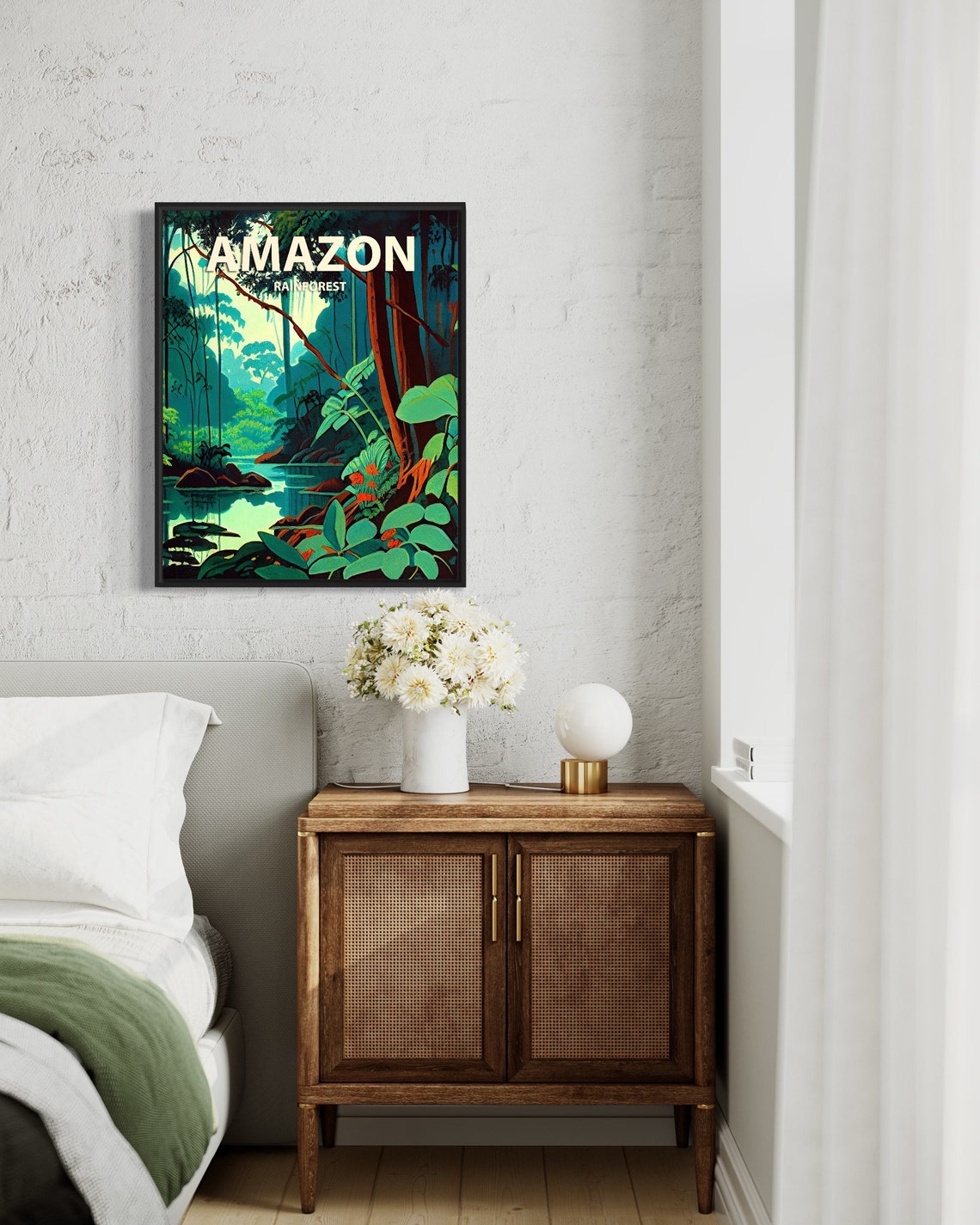 Amazon Rainforest Jungle River Sunlight Retro Illustration Poster - Image 2