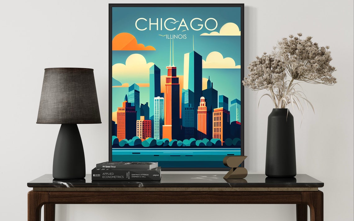 Chicago Illinois Downtown Skyline Willis Tower Vintage Travel Poster - Image 2
