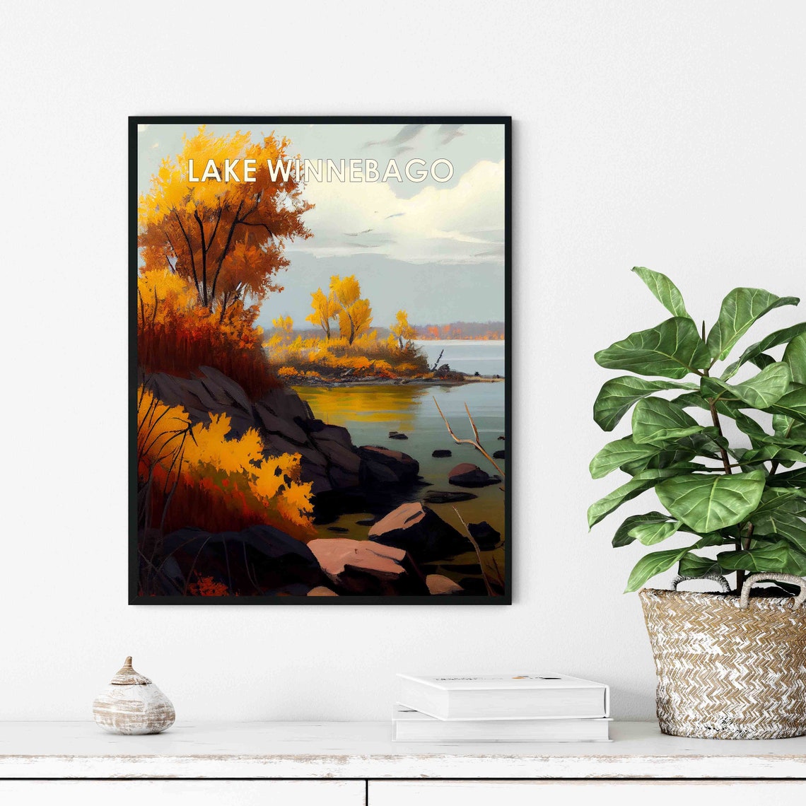 Lake Winnebago Wisconsin Retro Poster with Autumn Gold and Rocky Bay - Image 3