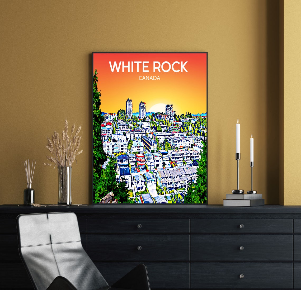 White Rock Canada Sunset Skyline Panorama Seaside Travel Poster - Image 2