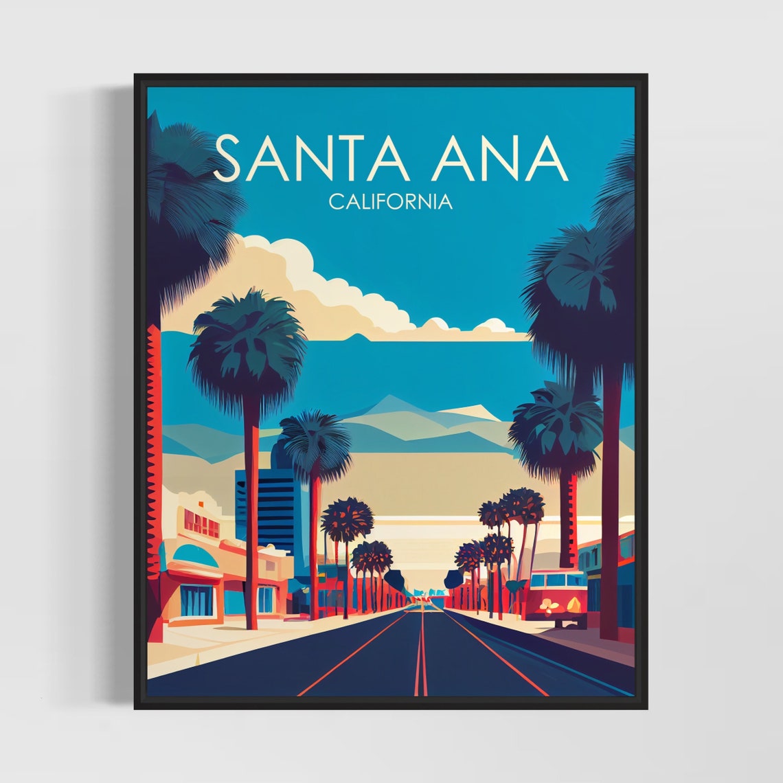 Santa Ana California Palm Boulevard Downtown Sunset Poster Artwork
