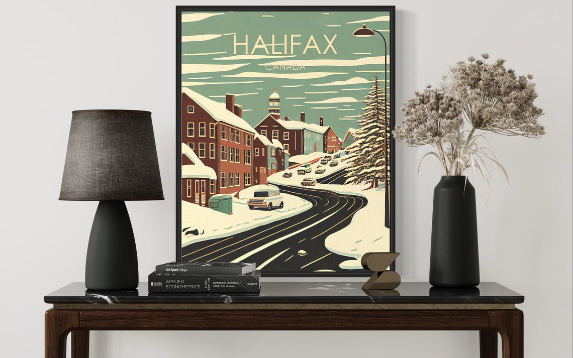 Halifax Canada Winter Snow Street Vintage Scene Travel Poster - Image 2