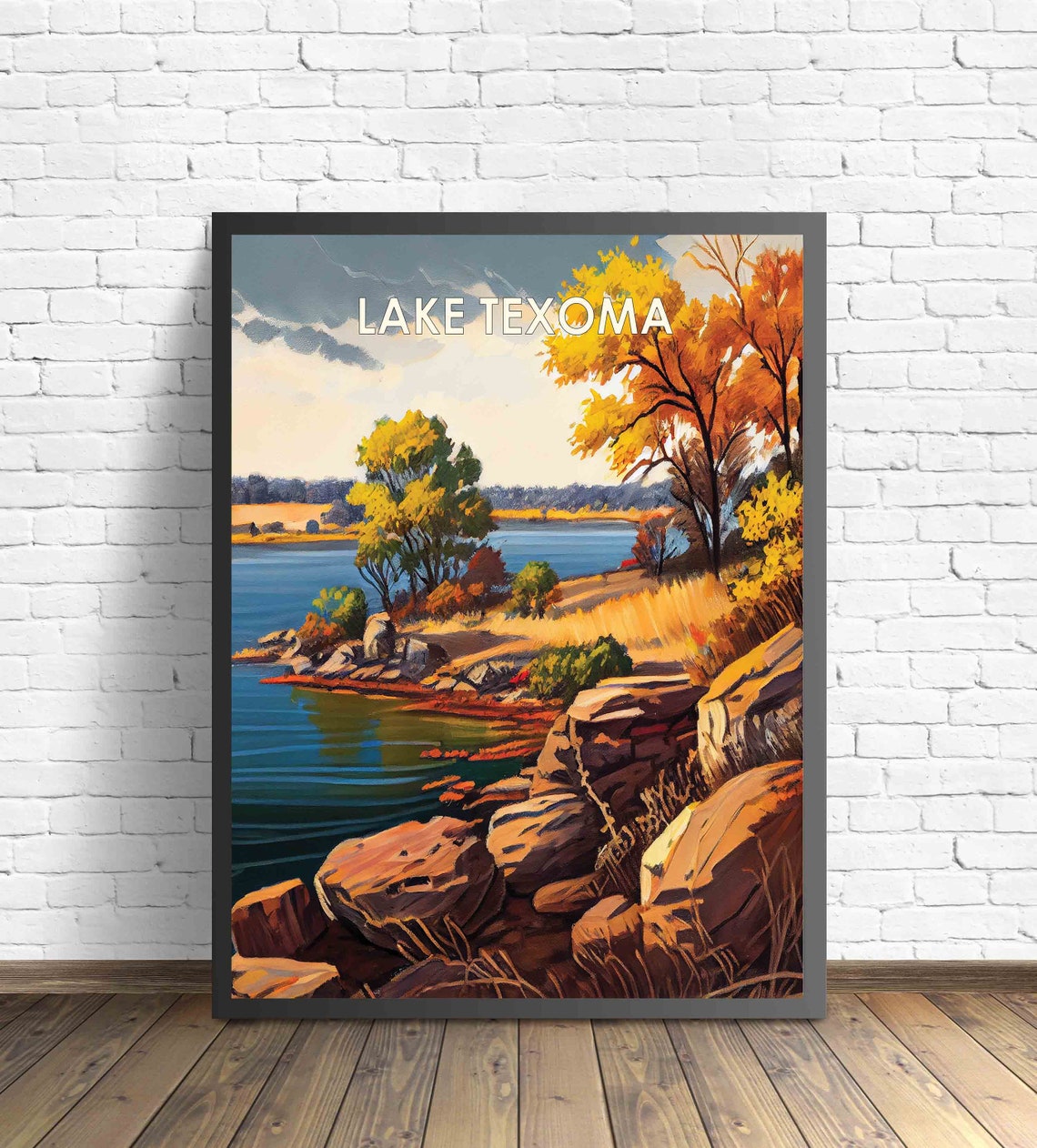 Lake Texoma Autumn Rocky Shoreline Painterly Nature Travel Poster