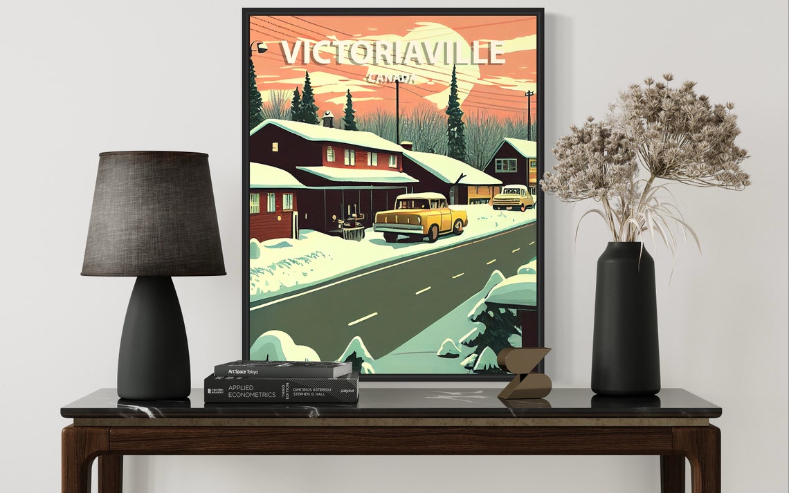 Victoriaville Canada Snowy Roadside Retro Winter Travel Poster - Image 2