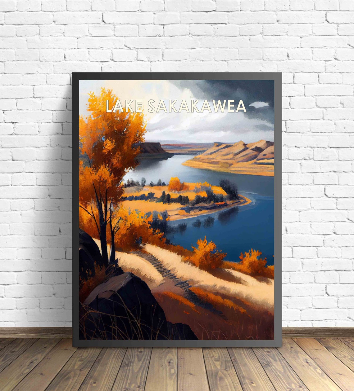 Lake Sakakawea Autumn Lakeshore Landscape North Dakota Poster