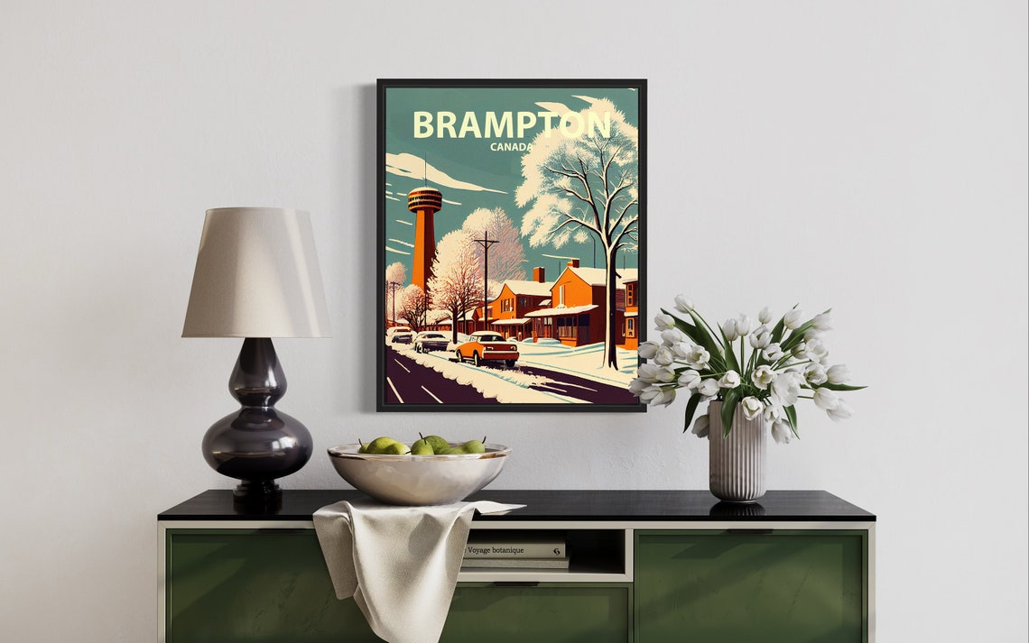 Brampton Canada Snowy Winter Street Scene Vintage Travel Poster - Image 3