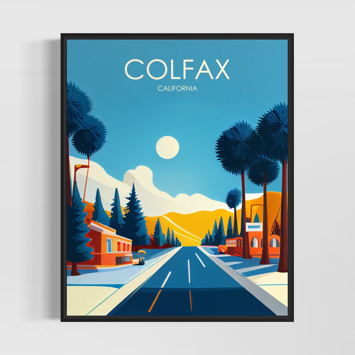 Colfax California Vintage Mountain Road Pine Tree Travel Poster