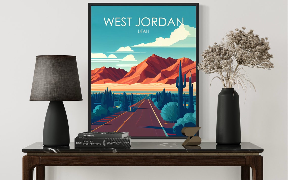 West Jordan Utah Desert Road Red Mountains Vintage Cactus Poster - Image 2