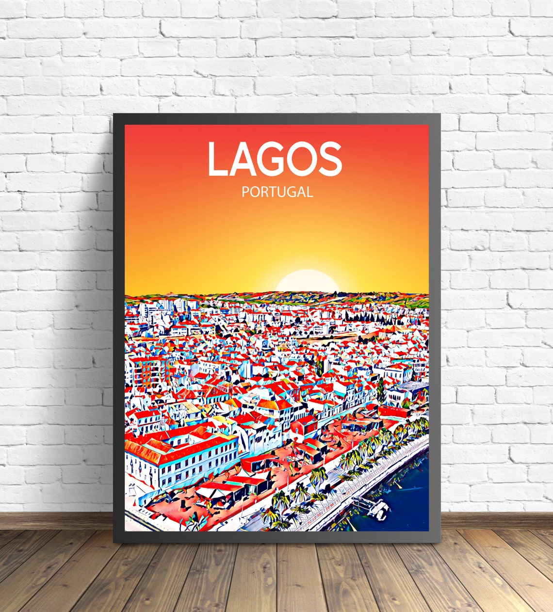 Lagos Portugal Marina Sunset Skyline Vibrant Cityscape Art Poster