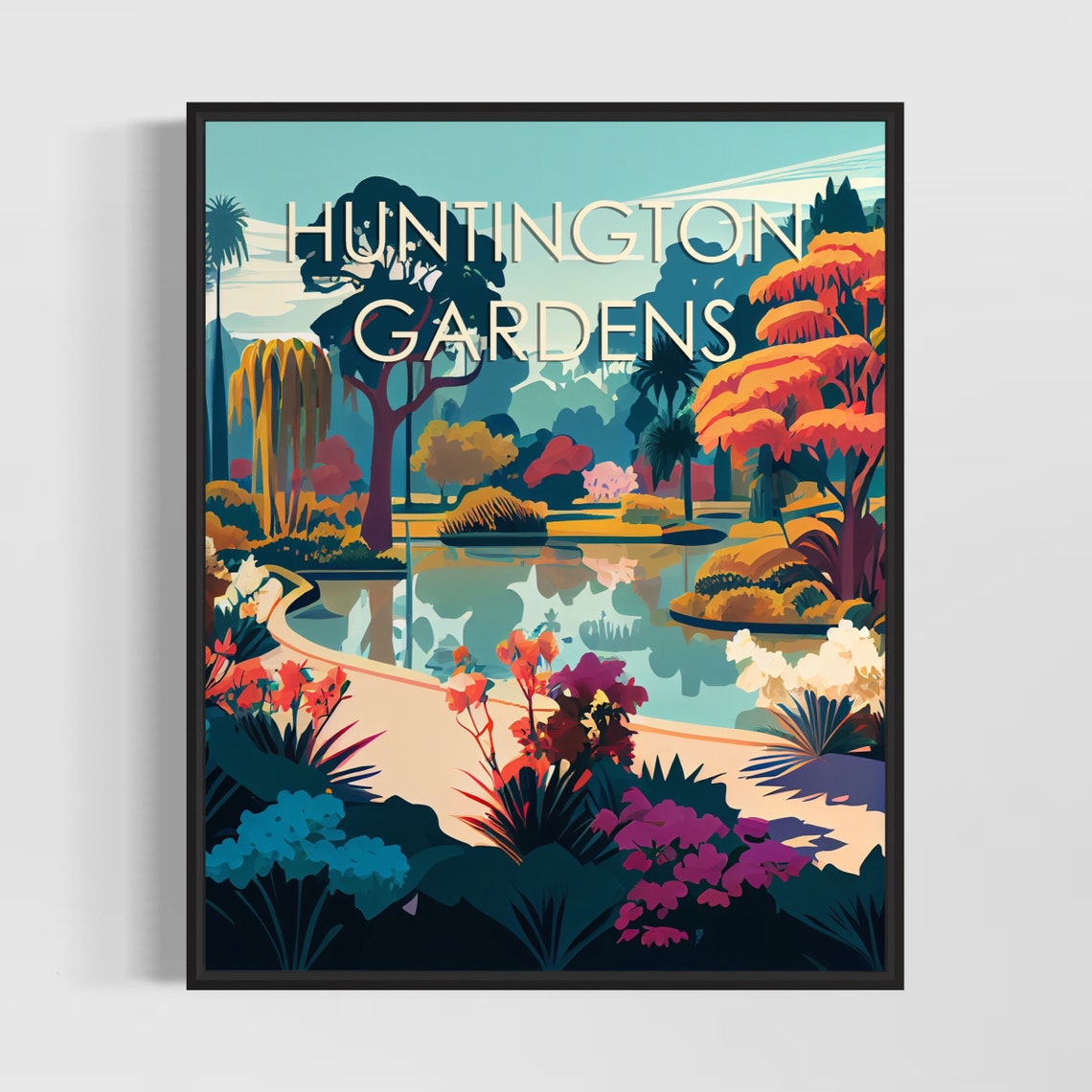 Huntington Gardens California Botanical Pond Blooms Retro Poster