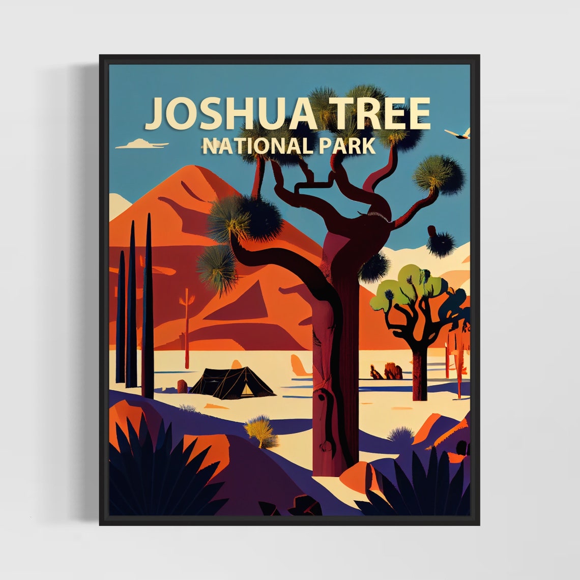 Joshua Tree National Park Retro Desert Camping Tent Travel Poster