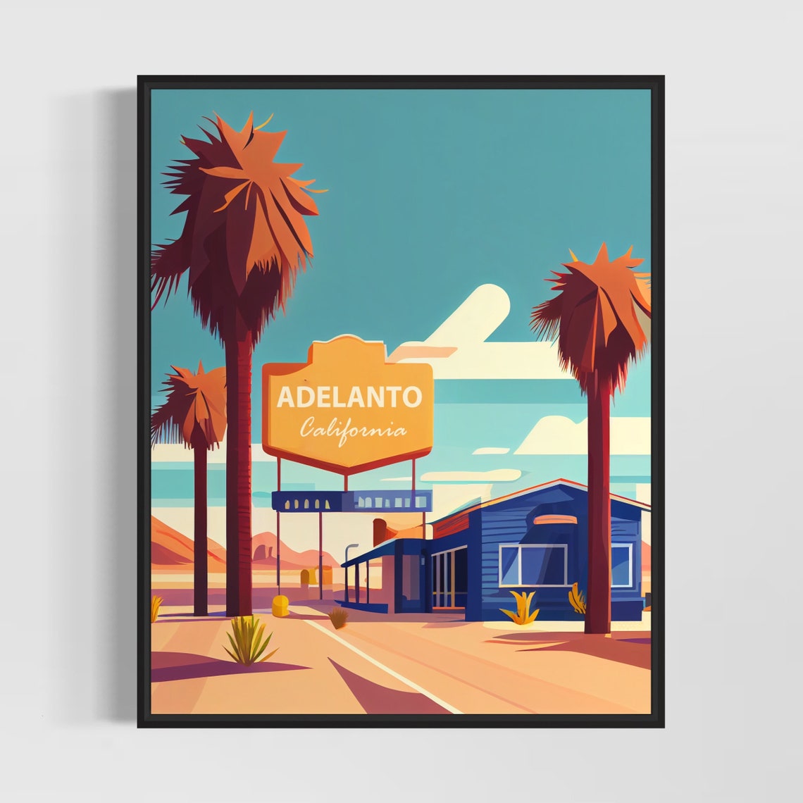 Adelanto California Retro Roadside Diner Sign Desert Scene Poster
