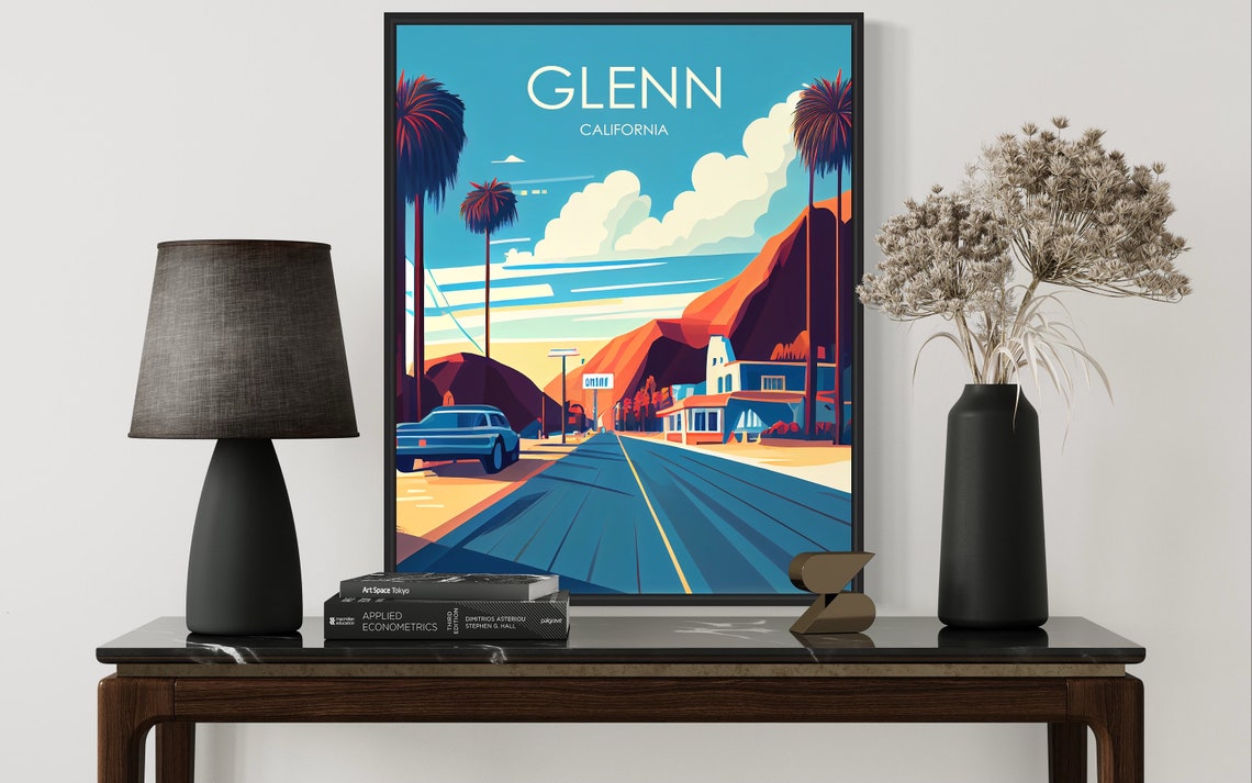 Glenn California Sunny Open Highway Palm Roadside Diner Poster - Image 3