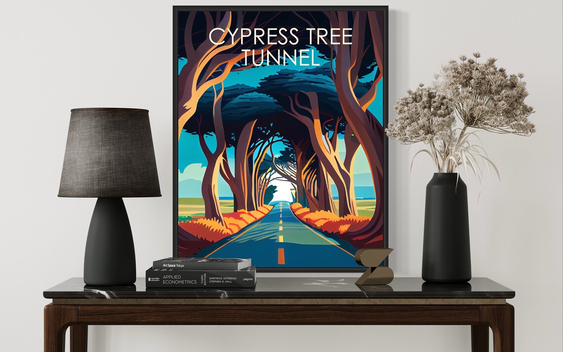 Cypress Tree Tunnel California Scenic Road Retro Travel Poster - Image 3