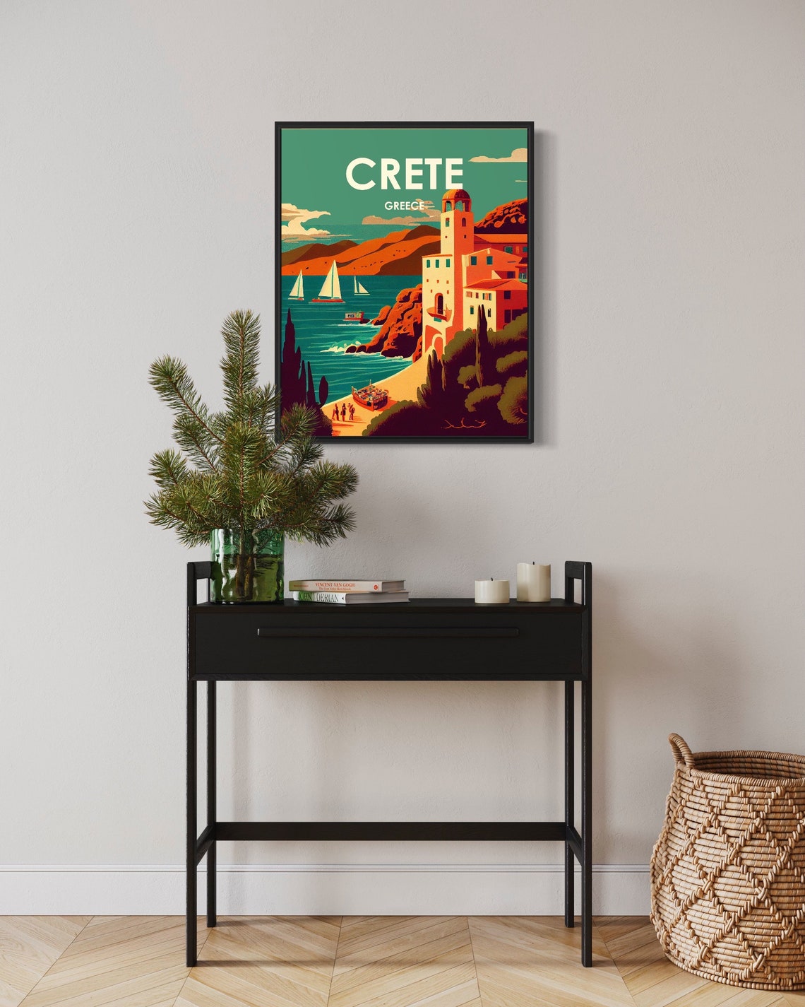 Crete Greece Cliffside Sailboats Vintage Seaside Poster Artwork - Image 3