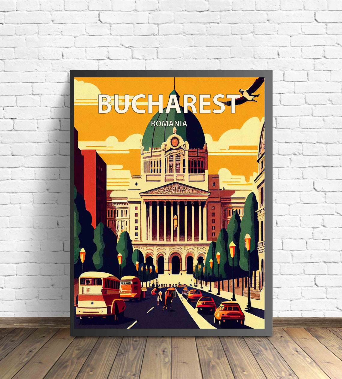 Bucharest Romania Vintage Retro Landmark Street Scene Travel Poster - Image 3