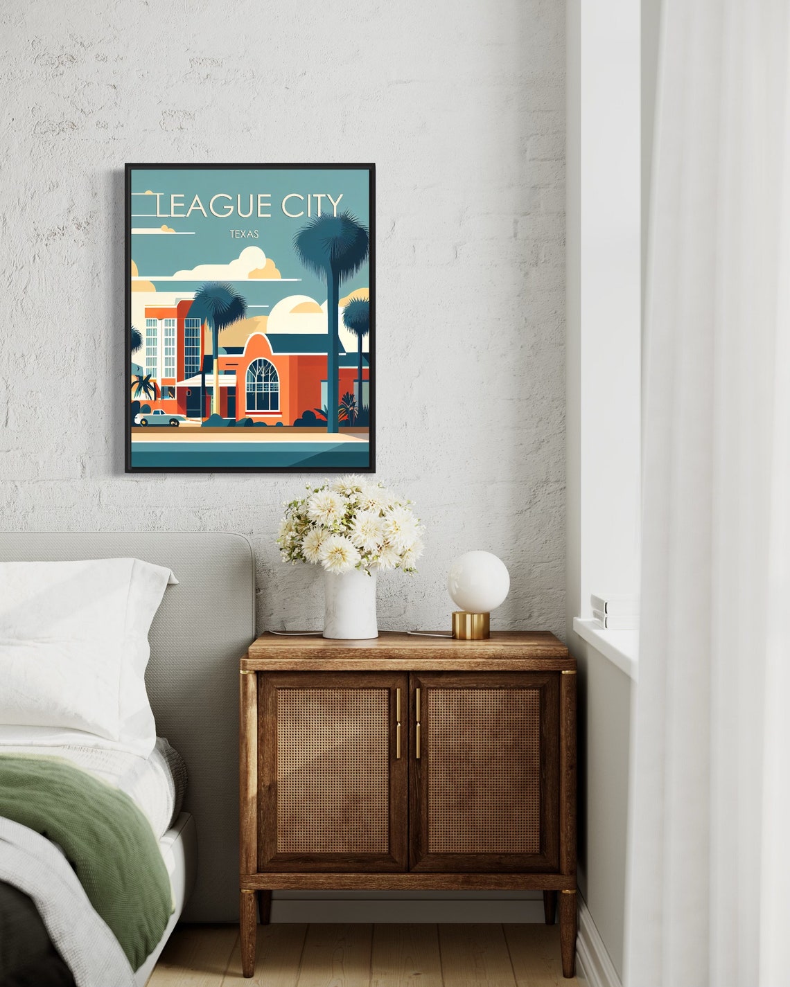 League City Texas Sunny Retro Palms Downtown Street Travel Poster - Image 3