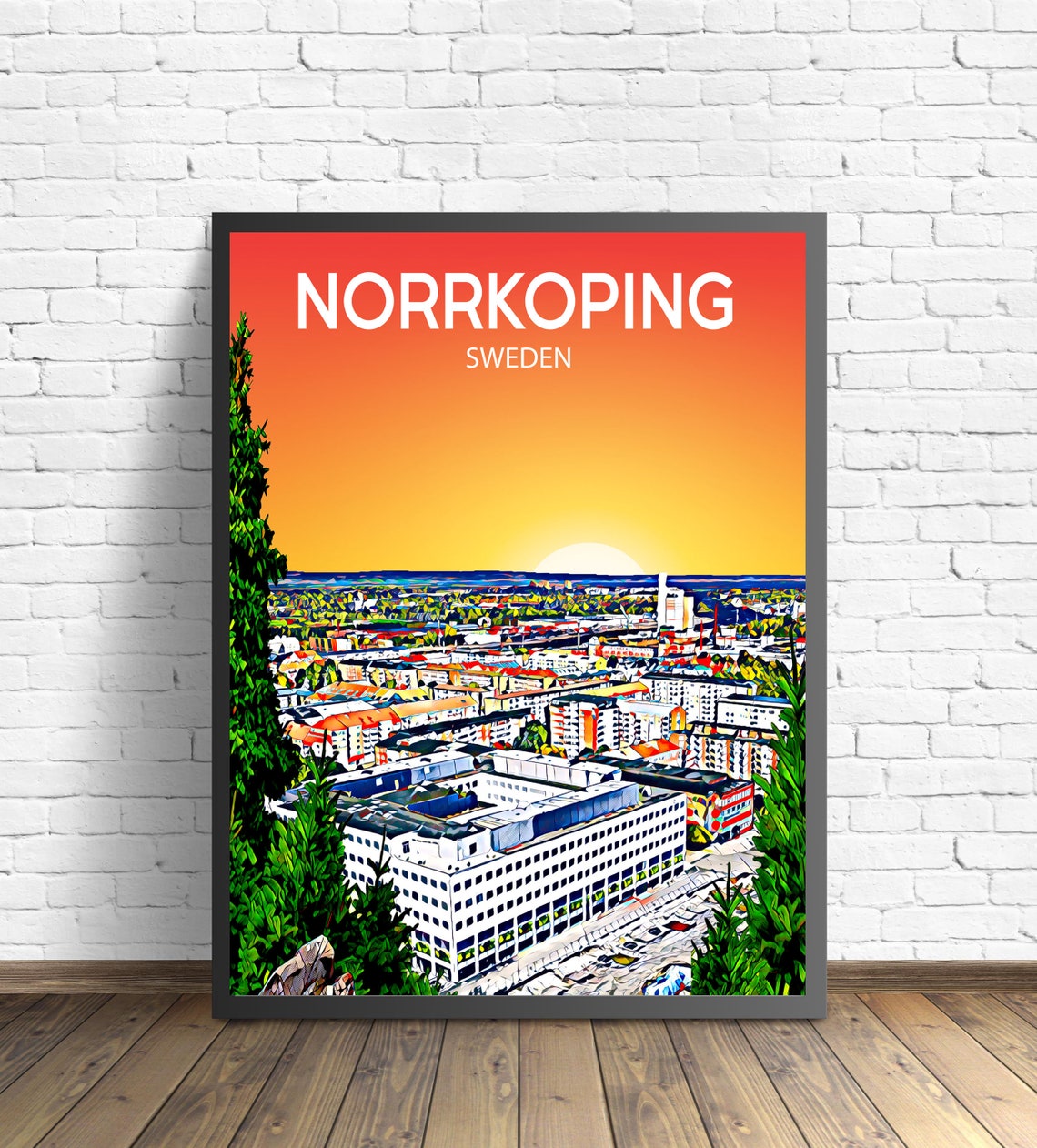 Norrkoping Sweden Modern Block Towers Golden Sunset Skyline Poster