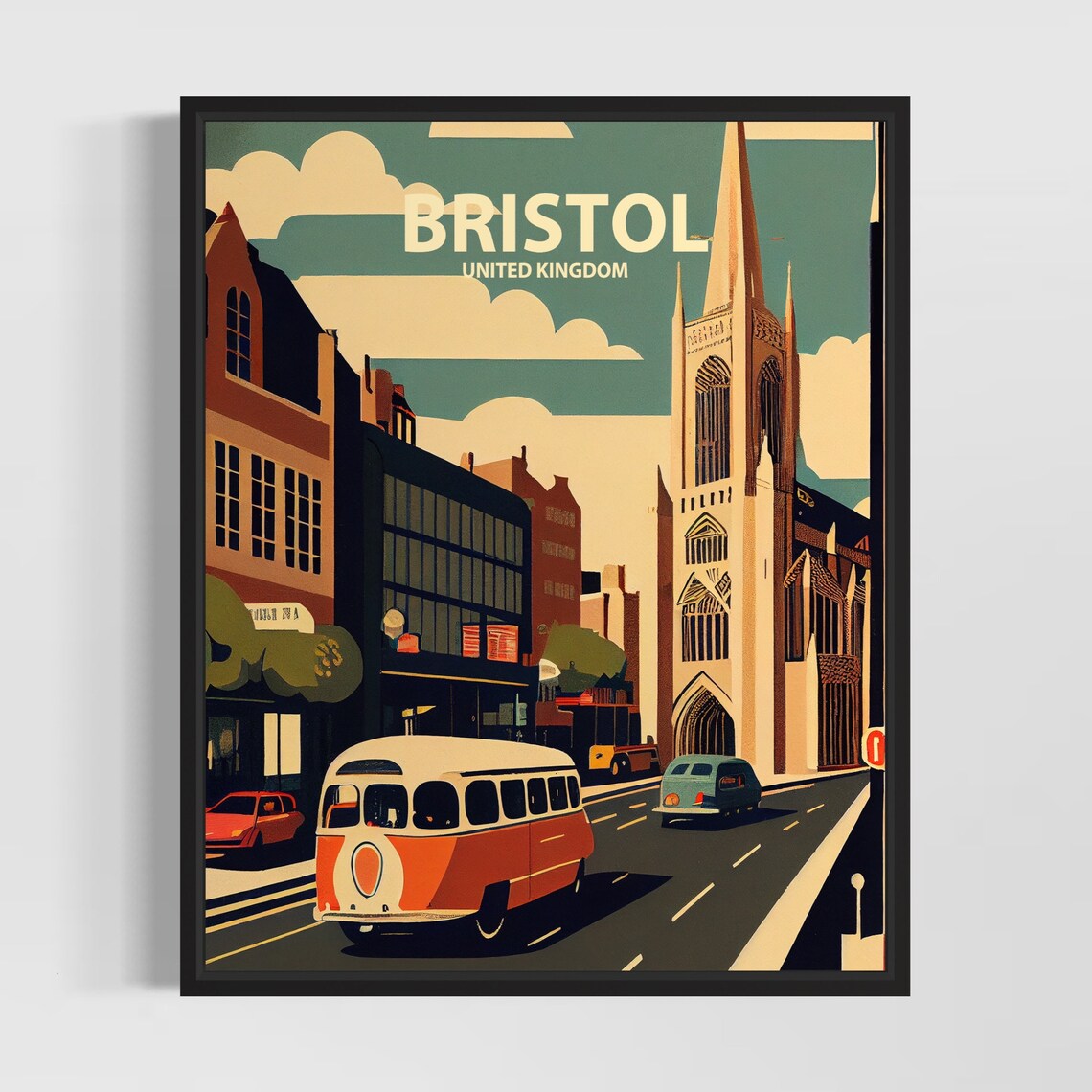 Bristol United Kingdom Retro Bus Street Vintage Travel Poster