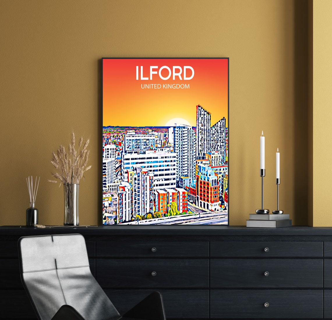 Ilford United Kingdom Sunset Skyline Pop Art Cityscape Poster - Image 2