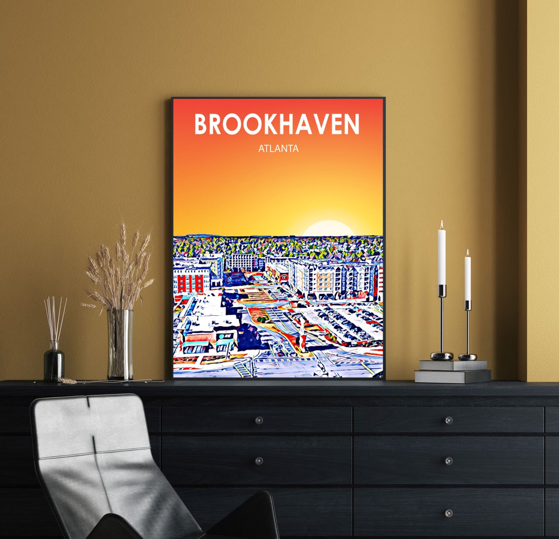 Brookhaven Atlanta Georgia Sunset Cityscape Sketch Art Poster - Image 2