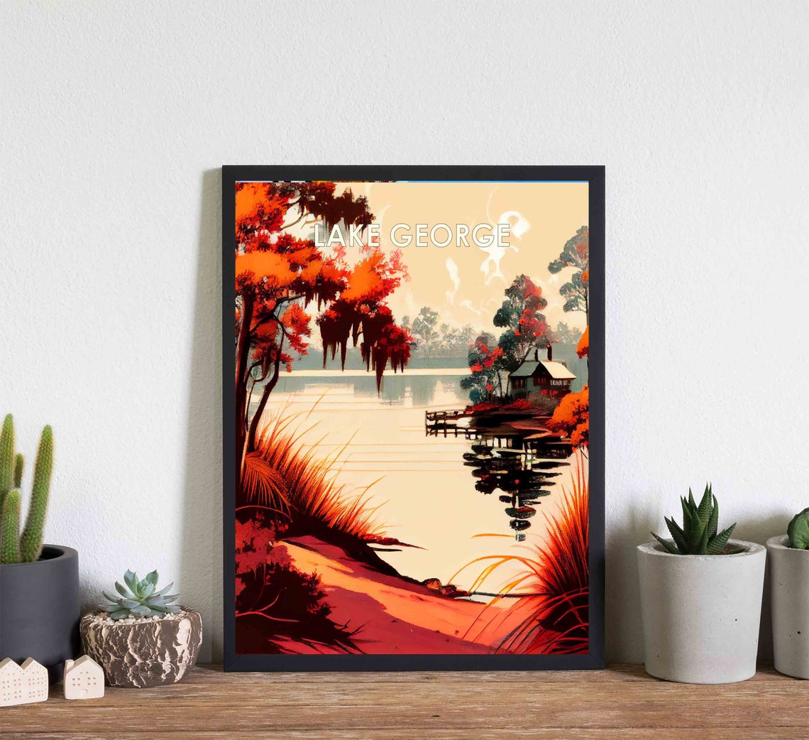 Lake George Florida Lakeside Cabin Sunset Vintage Art Poster - Image 3