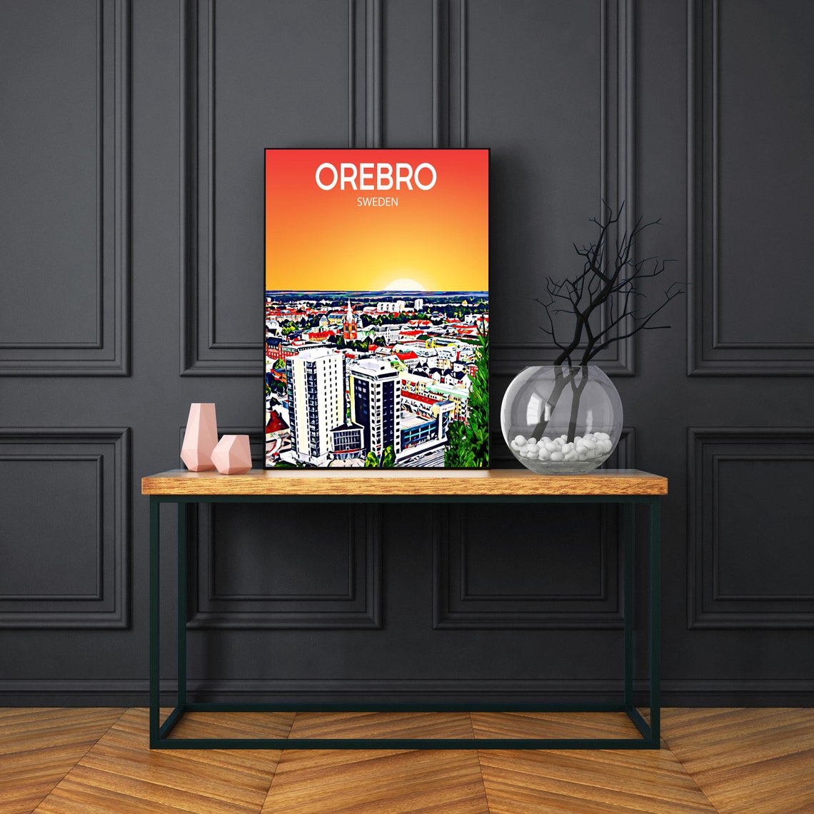 Orebro Sweden Downtown High Rises Golden Sunset Skyline Art Poster - Image 2