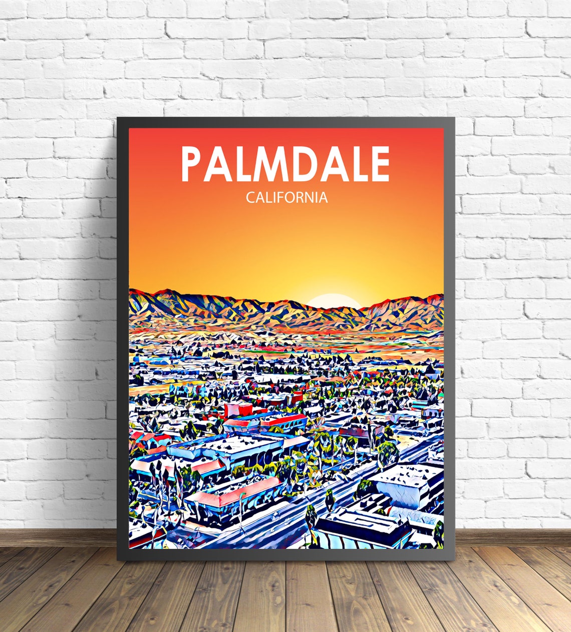 Palmdale California Colorful Sunset Skyline City Travel Poster