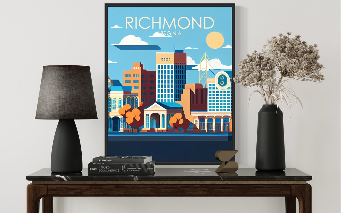 Richmond Virginia Downtown Skyline Golden Sun Retro Art Poster - Image 2