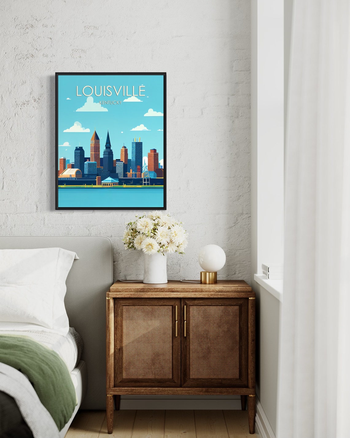 Louisville Kentucky Riverfront Skyline Bridge Retro Travel Poster - Image 3