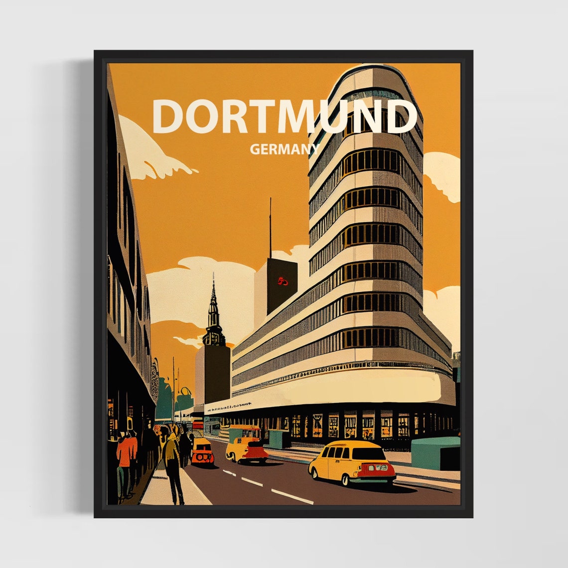 Dortmund Germany Modernist U Tower Vintage Travel Scene Poster