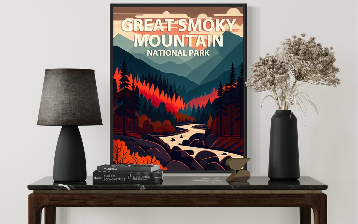 Great Smoky Mountain Autumn River Sunset National Park Poster - Image 3