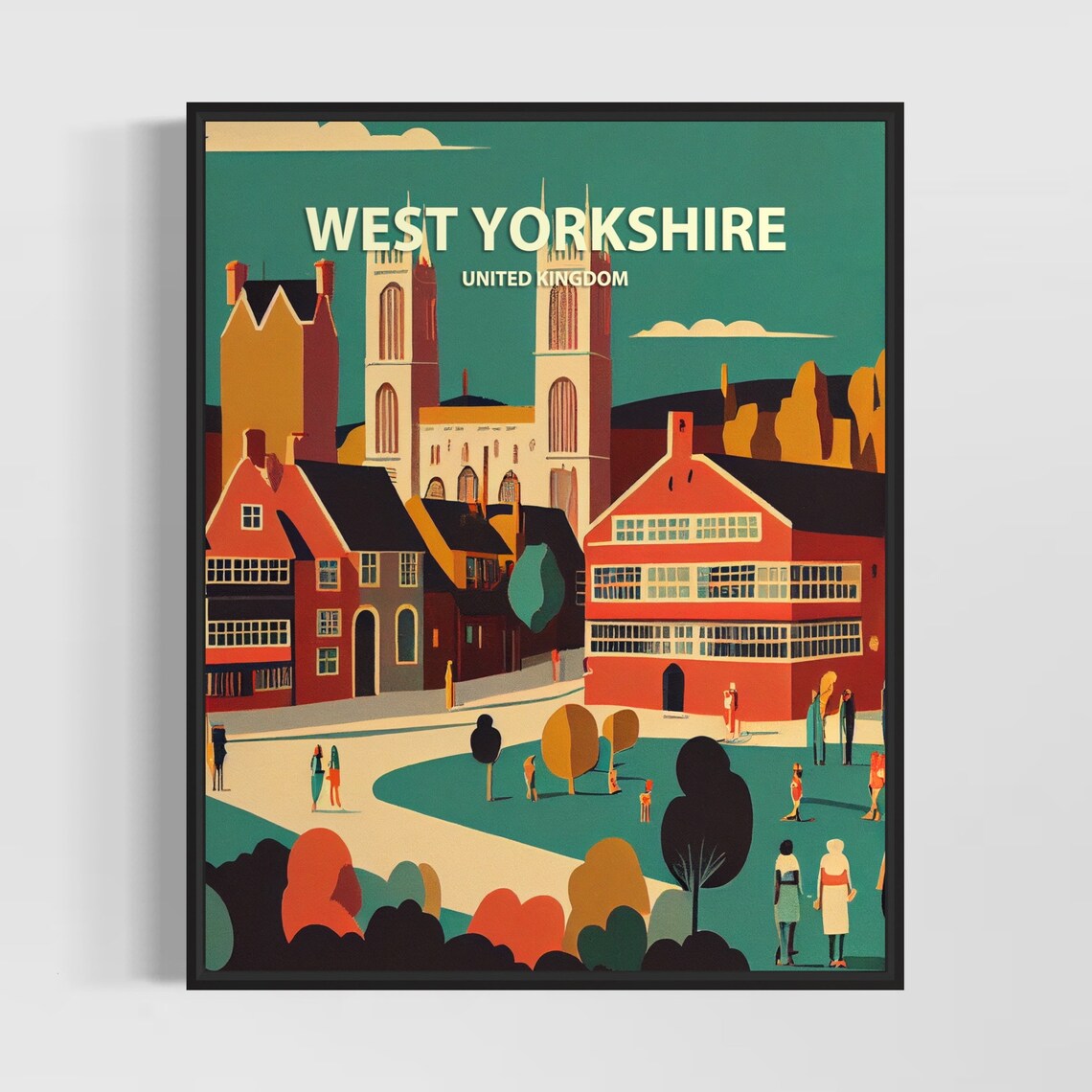 West Yorkshire United Kingdom Historic Town Retro Travel Poster