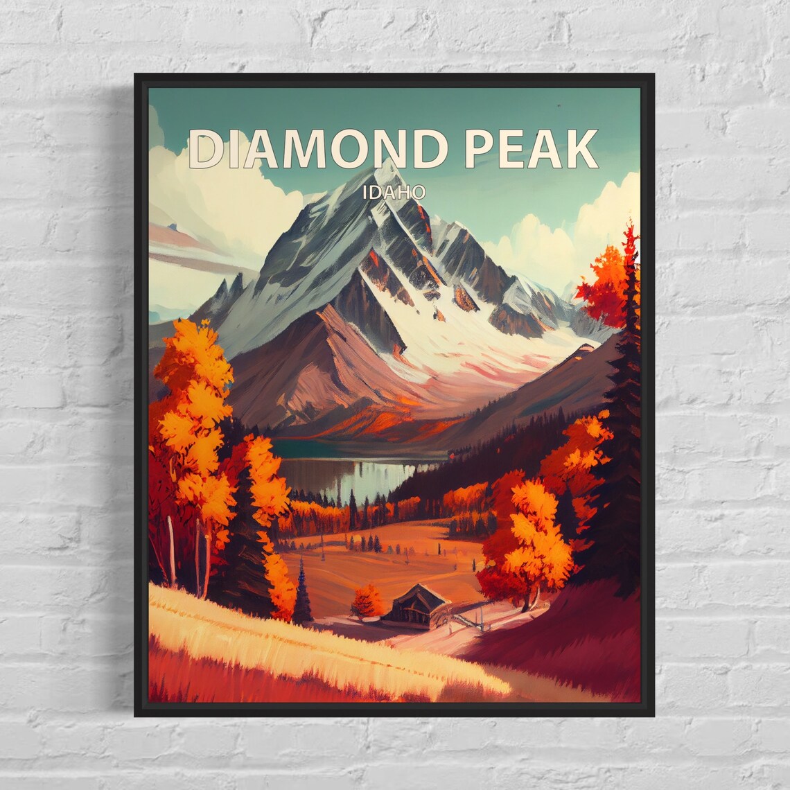 Diamond Peak Idaho Alpine Mountain Autumn Foliage Cabin Poster