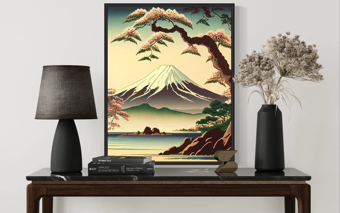 Mount Fuji Snowcapped Peak Cherry Blossoms Vintage Japanese Poster - Image 3