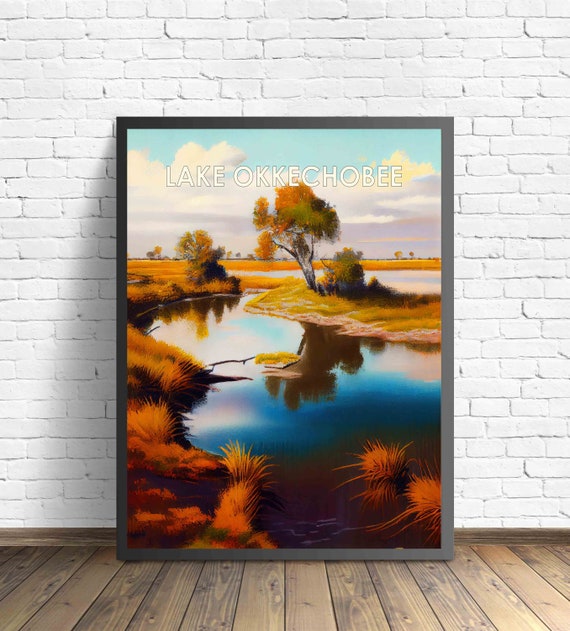 Lake Okeechobee Retro Art Print Lake Okeechobee Wall Art Illustration Lake Okeechobee Vintage 1960s Design Poster Artwork