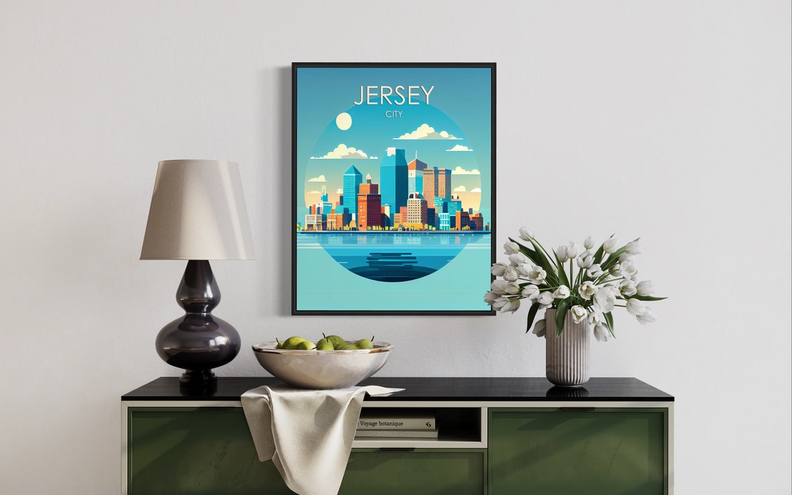 Jersey City Hudson Waterfront Skyline Circle Frame Travel Poster - Image 3