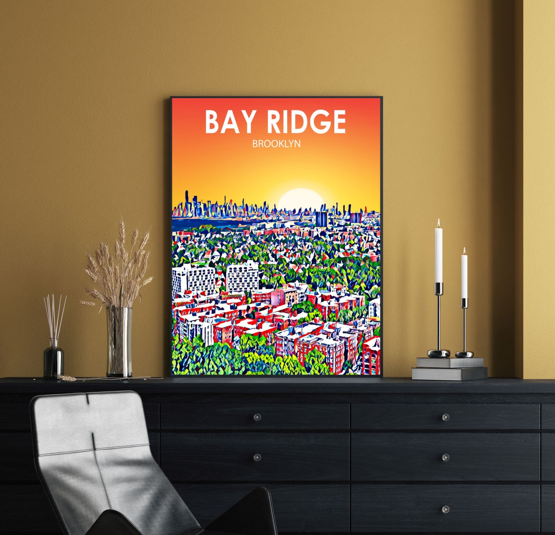Bay Ridge Brooklyn Sunset Neighborhood Skyline Golden Art Poster - Image 2